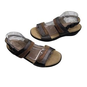 SAS Nudu Sandal Women's 10M Brown Pewter Leather Comfort Shoe Hook Loop Buckle‎